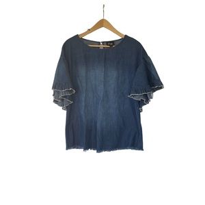 Beige by Eci Jeans Flutter Short Sleeve
Visit Blouse Frayed Edge Size: M